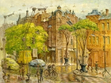 Flowing Of The Street - oil, canvas