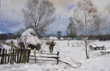 Evening In The Village - oil, canvas