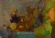 Still Life With Green Drapery - oil, cardboard