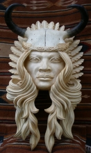 Indian Woman - linden wood, matte oil based varnish, bison skull and horns