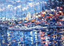 Night Port - oil, canvas