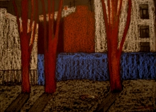 Blue Fence - pastel, cardboard