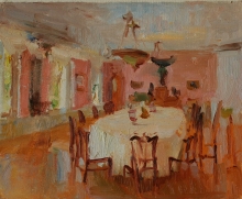 Pink Interior - oil, cardboard