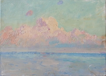 Cloud Over The Sea - oil, paper on ply board